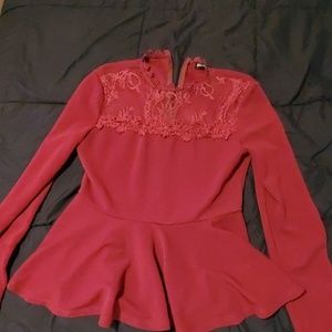 maroon long sleeve peplum blouse